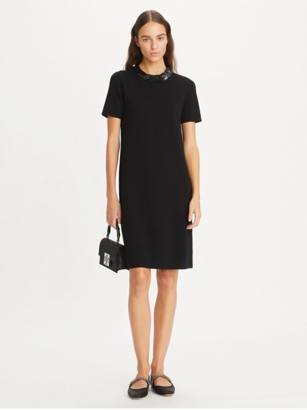 Tory Burch Black Merino Wool Sequin-Neck Sweater Dress. NWT